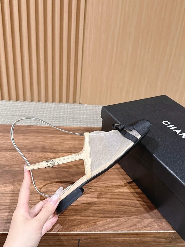 CC 26SS Slingback with Bow Light Beige Black in Mesh 692552