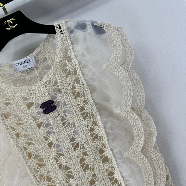 Chanel Crocheted Lace Vest Ivory in Wool 362357