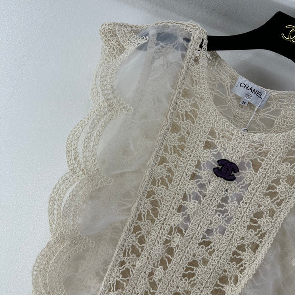 Chanel Crocheted Lace Vest Ivory in Wool 362357