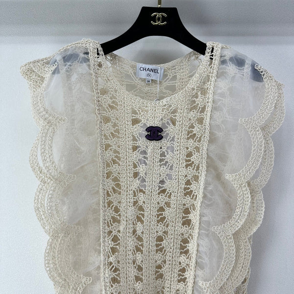 Chanel Crocheted Lace Vest Ivory in Wool 362357