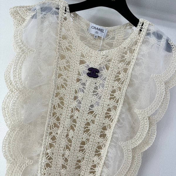 Chanel Crocheted Lace Vest Ivory in Wool 362357