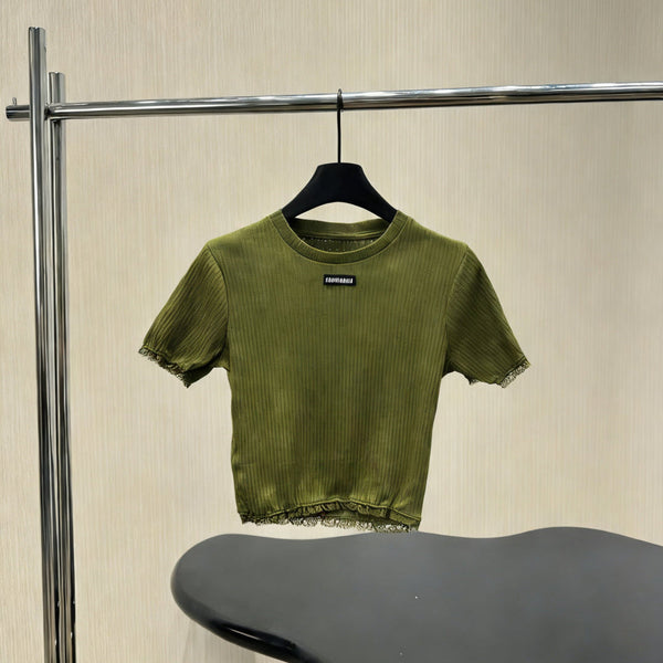 Miu Miu Short-sleeve Top Olive Green in Cotton 219023