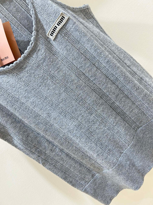 Miu Miu Wavy Lace Vest Gray in Wool 218889