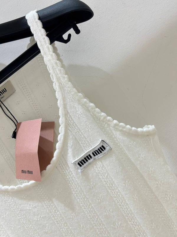 Miu Miu Wavy Lace Vest Cream in Wool 218886