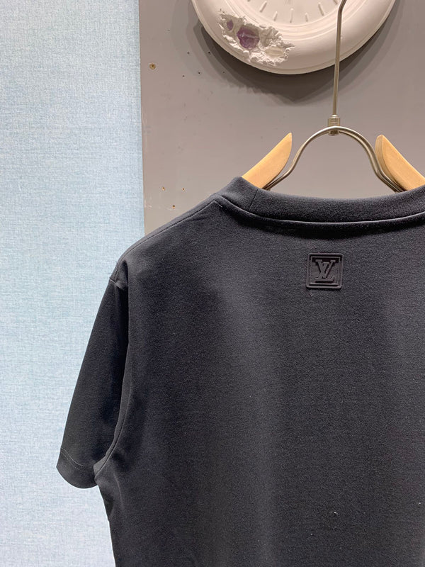 LV Embroidered Applique T-Shirt Black in Cotton 229463