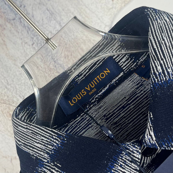 LV 26SS Navy Blue Damier Short-Sleeve Shirt in Cotton Denim 229098