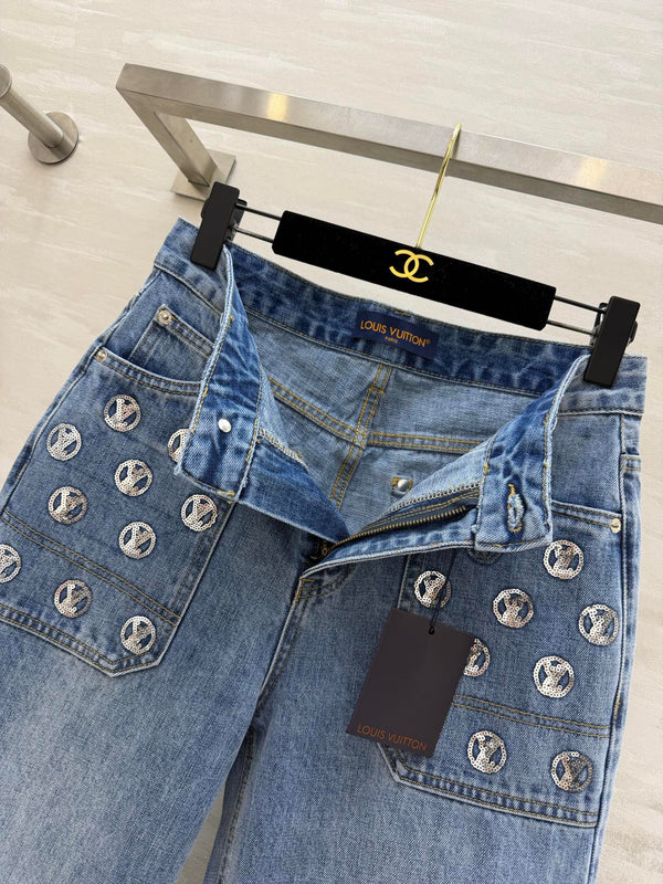 LV Monogram Wide-leg Jeans Blue in Denim 227410