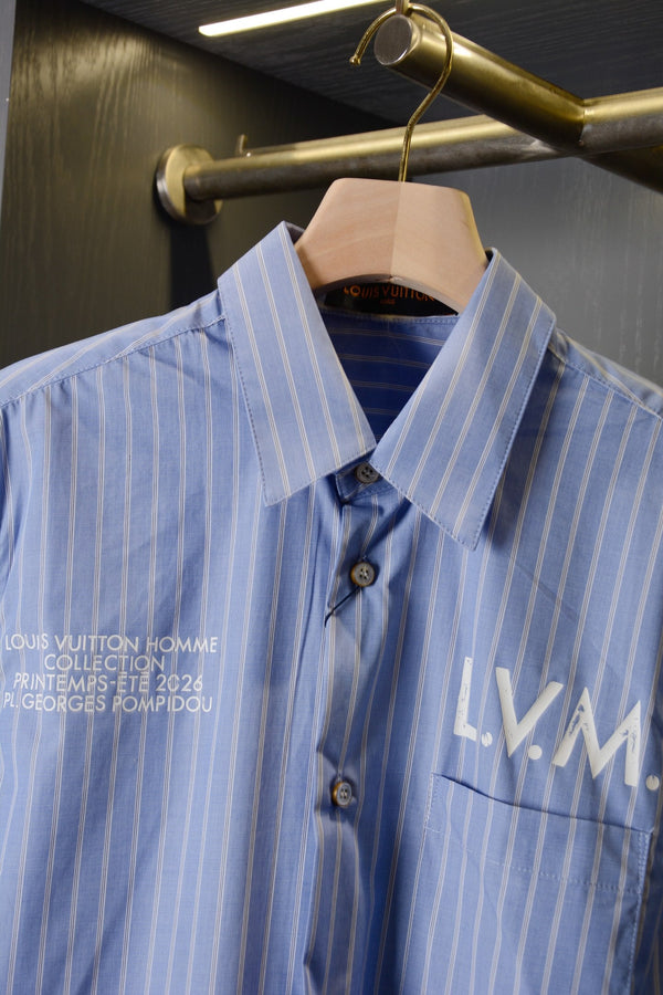 LV Striped Short-Sleeve Shirt Blue in Cotton Poplin 220323