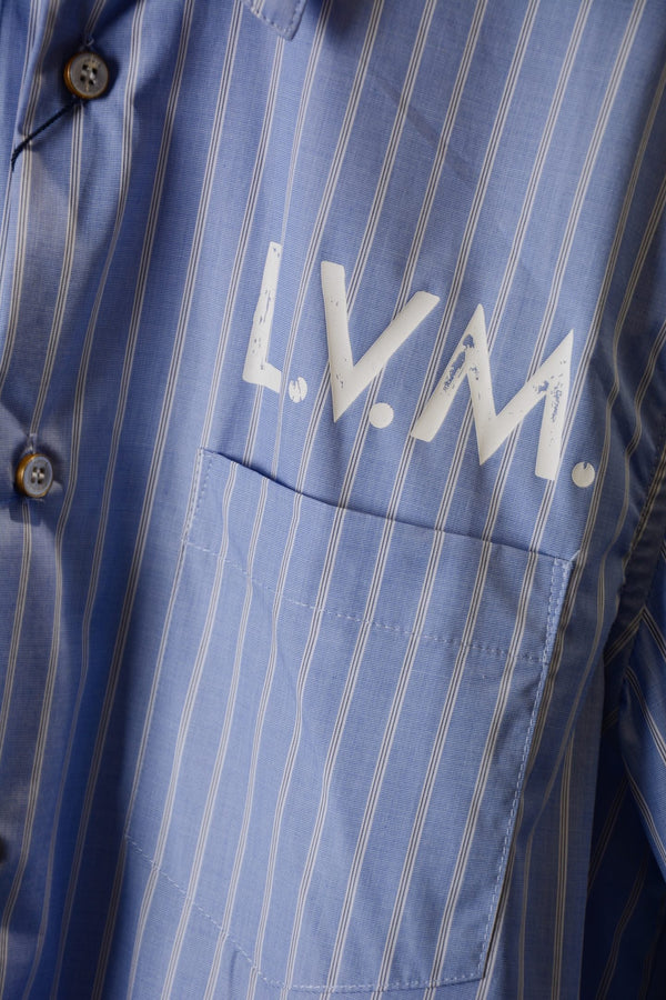LV Striped Short-Sleeve Shirt Blue in Cotton Poplin 220323
