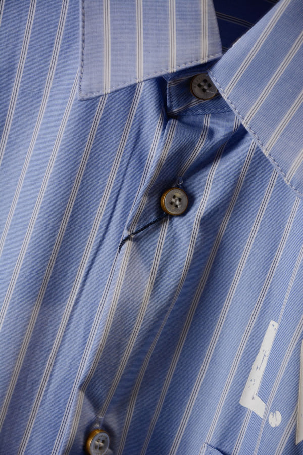 LV Striped Short-Sleeve Shirt Blue in Cotton Poplin 220323