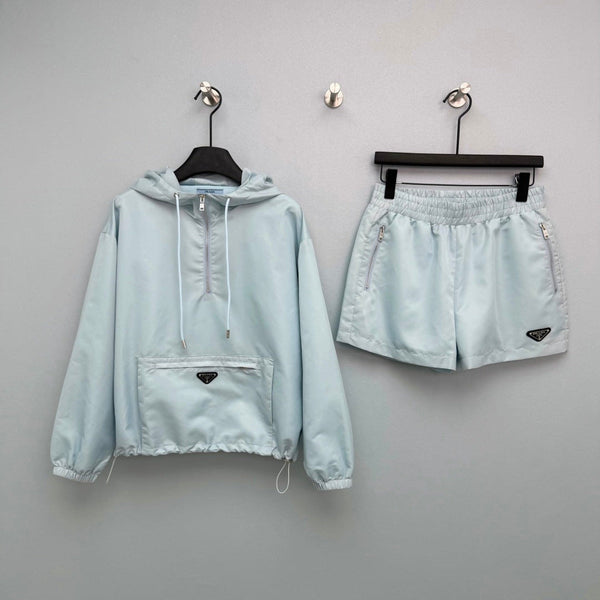 Prada Half-zip Pullover Top and Shorts Light Blue in Polyester 234855