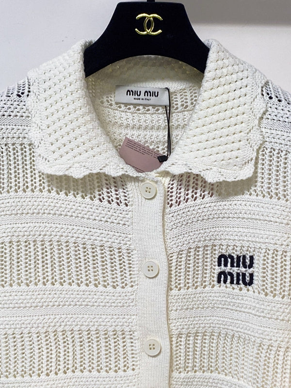 Miu Miu Cardigan Short-sleeve Shirt Cream in Wool 252212