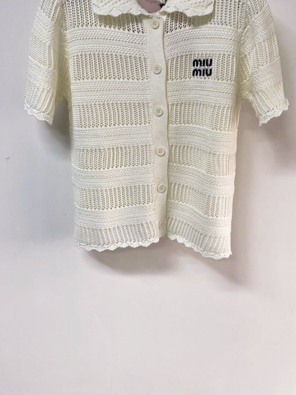 Miu Miu Cardigan Short-sleeve Shirt Cream in Wool 252212