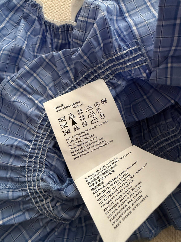 Miu Miu 26 Blue and White Checkered Off-shoulder Top in Cotton 251670