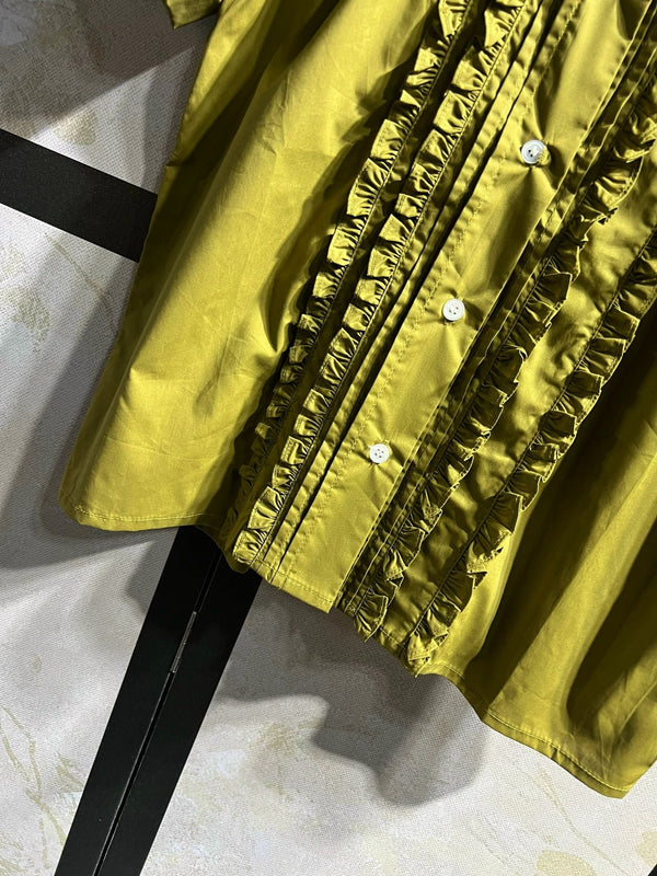 Miu Miu Green Ruffled Short-Sleeve Shirt + Skirt in Cotton 250945