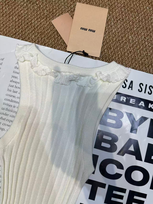 Miu Miu 26SS White Ruffled Vest in Silk 250908