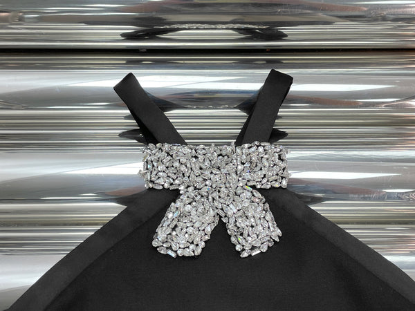 Miu Miu 26 Rhinestone Bow Waist-cinching Dress Black in Polyester 205618
