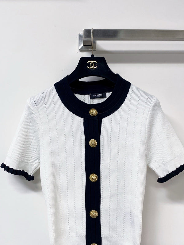 Balmain Cardigan Short-sleeved Shirt White in Polyester 178810