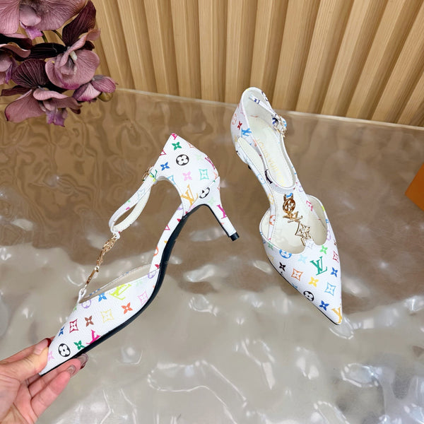 LV 6AM Slingback Pump 65 White in Monogram Cowhide 703071
