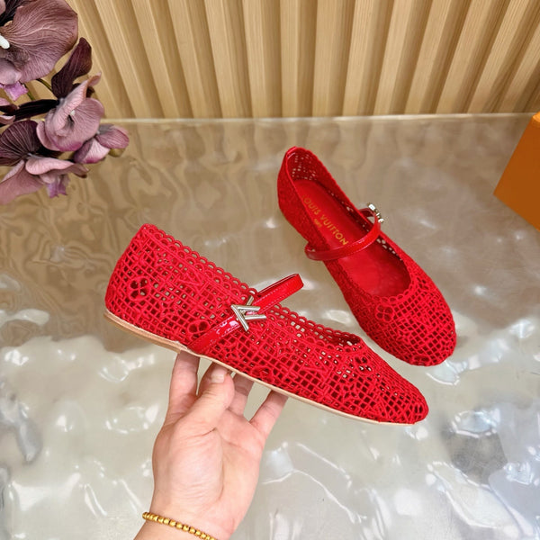 LV Romy Flat Ballerina Red in Crochet 703068