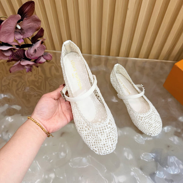 LV Romy Flat Ballerina White in Crochet 703067