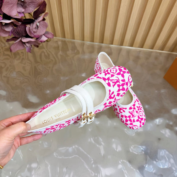 LV Romy Flat Ballerina White Pink in Canvas 703059