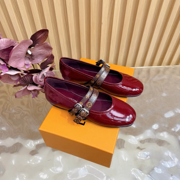 LV Romy Flat Ballerina Bordeaux Red in Patent Leather 703058