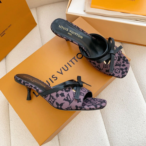 LV 26SS Single Kitten Heel Sandals 55 Purple in Cowhide 703051
