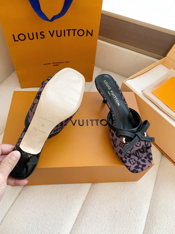 LV 26SS Single Kitten Heel Sandals 55 Purple in Cowhide 703051