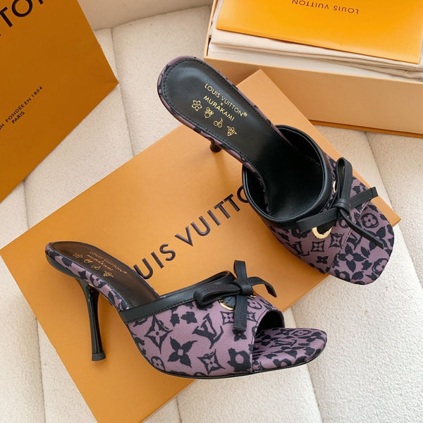 LV 26SS Single Kitten Heel Sandals 105 Purple in Cowhide 703047
