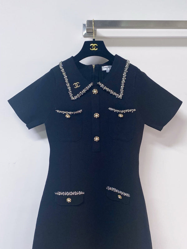 Chanel Short-Sleeve Dress Black in Polyester 262507
