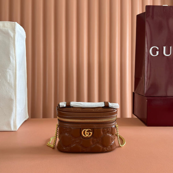 Gucci GG Matelassé Mini Bag 16 Brown in Quilted Leather 284910