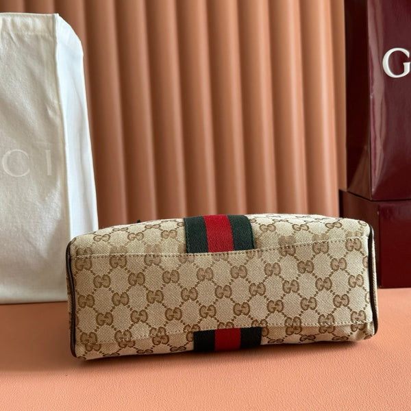 Gucci Ophidia 28 Boston Bag Brown in Canvas 284940