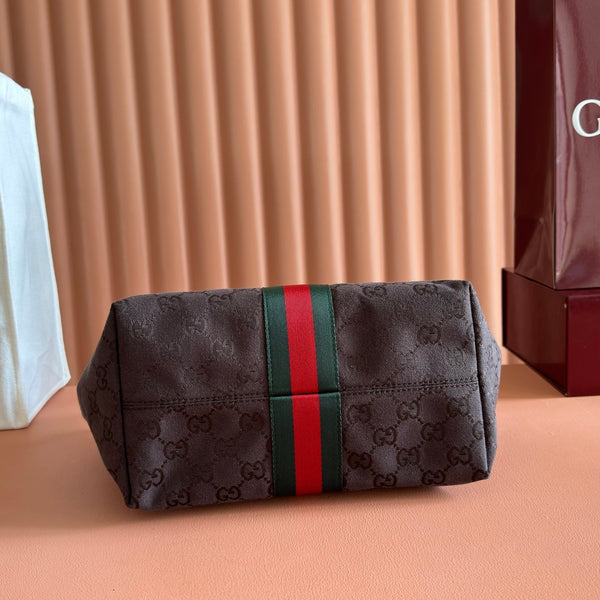 Gucci Giglio Tote Bag 25 Dark Brown in Lustrous Coated GG Fabric 284948