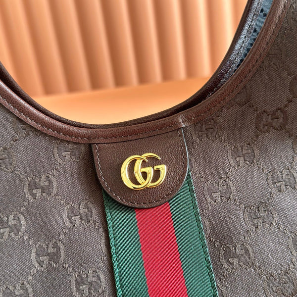 Gucci Giglio Tote Bag 25 Dark Brown in Lustrous Coated GG Fabric 284948