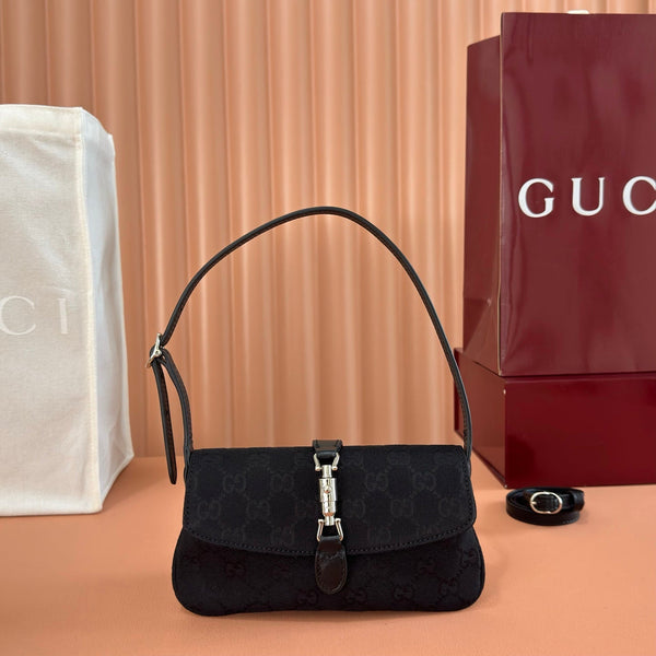 Gucci 26 Jackie Small 21.5cm Black Silver in Canvas 284988