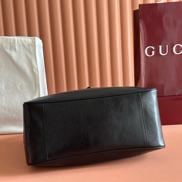 Gucci 26 Mercato Tote Bag 35cm Black Gold in Cowhide 284992