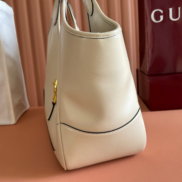 Gucci 26 Mercato Tote Bag 35cm Ivory Gold in Cowhide 284993