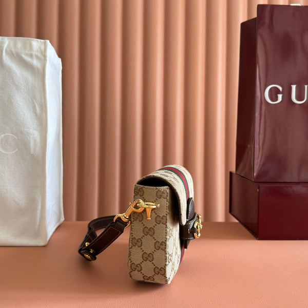 Gucci 26 Horsebit Crossbody Bag 21cm Brown in Canvas 285030