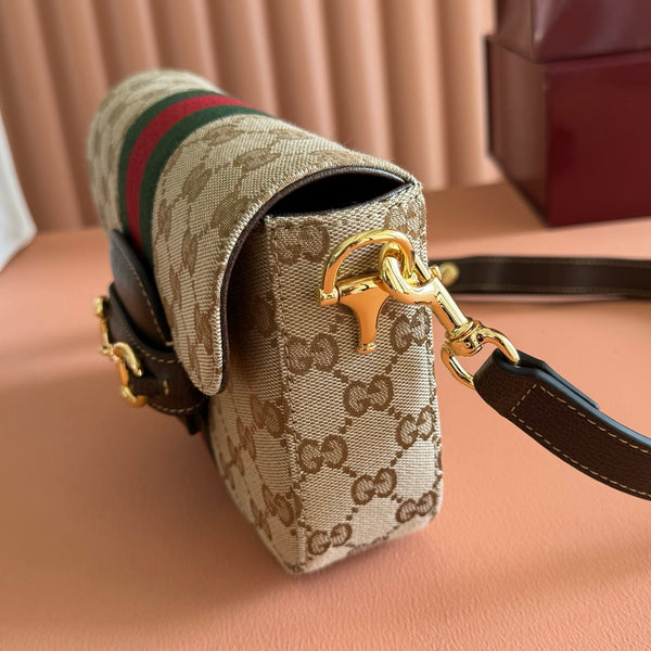 Gucci 26 Horsebit Crossbody Bag 21cm Brown in Canvas 285030