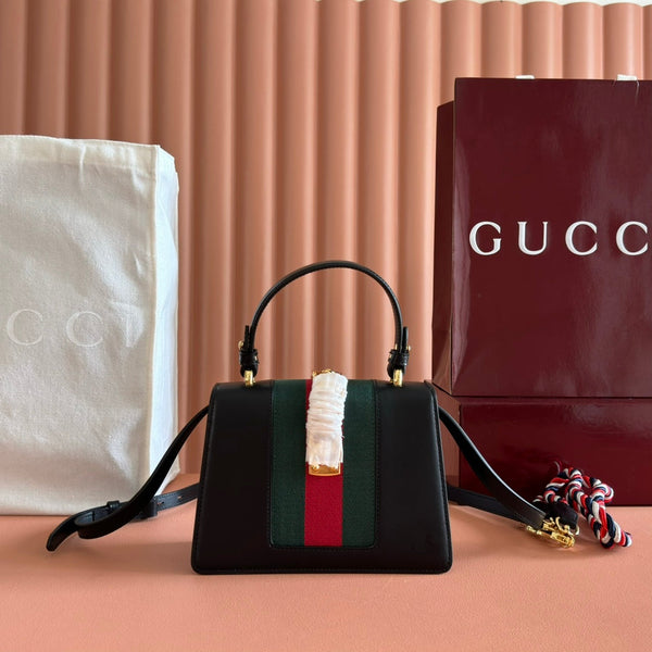 Gucci Sylvie Mini Bag 20 Black Gold  in Cowhide 285223