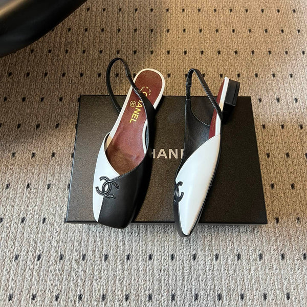 Chanel 26SS Color-Blocked Slingback White Black in Lambskin 708082