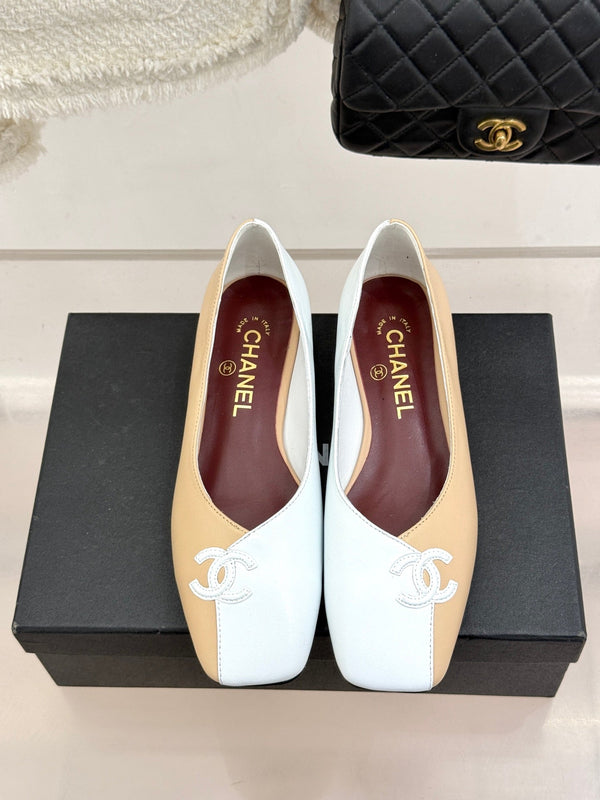 CC 26S Double C Patchwork Ballet Flat Beige White in Cowhide 706368