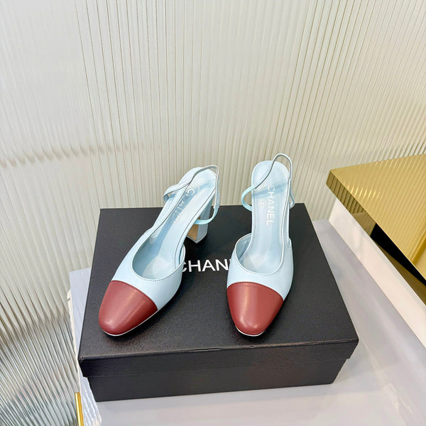 CC 26 Slingback High Heel 9cm Light Blue Burgundy Lambskin 714016