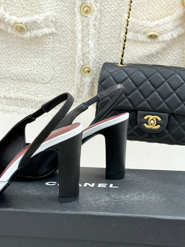 Chanel 26S Slingback 85mm Black White in Cowhide 706356