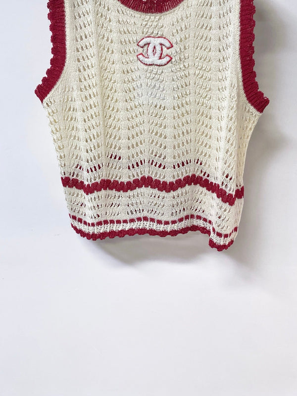 Chanel Vest Beige Red in Nitrile Cotton 278196