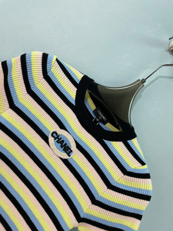 Chanel Short-sleeve Top Yellow Colorful in Cotton 273519