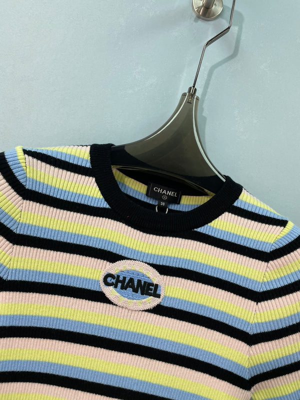 Chanel Short-sleeve Top Yellow Colorful in Cotton 273519