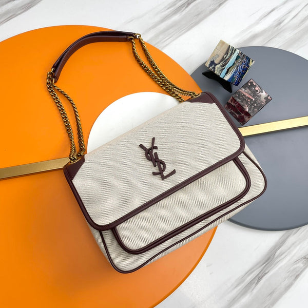 YSL Niki Shoulder Bag 28cm Ivory in Linen 285496