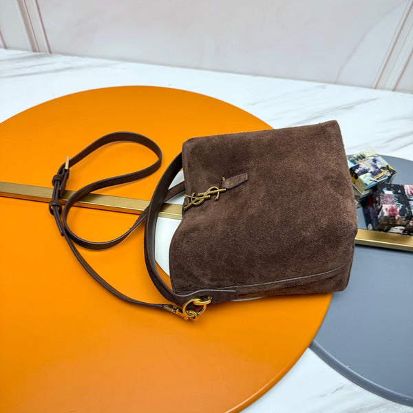 YSL Le 5 À 7 Bucket Bag 20cm Brown in Suede 285622